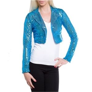 nwot aqua blue sequin jacket shrug cropped bolero